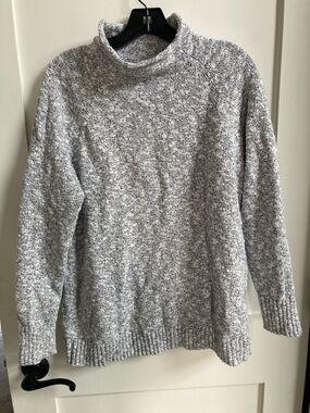 L.L. Bean Marled white and navy Turtleneck Sweater